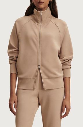Varley Tyde Mixed Media Zip Front Sweatshirt in Light Taupe at Nordstrom, Size X-Large