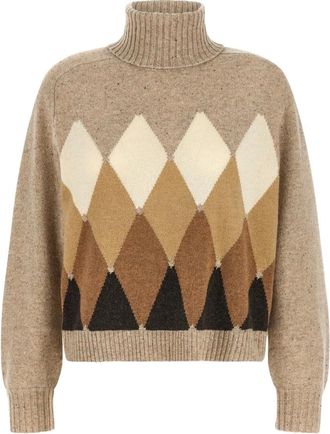 Ballantyne Jersey de cuello alto con intarsia de rombos - Knitwear - Mujer - Beige - M