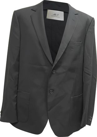Mr P. Mr, P. Single-Breasted Blazer with Pockets in Black Wool