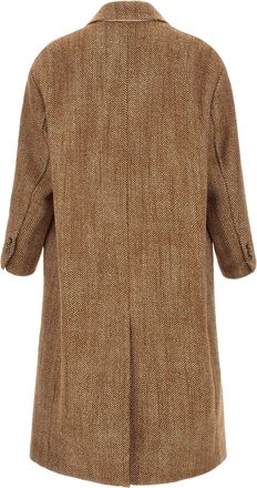 Ami Herringbone Virgin Wool Coat - Brown
