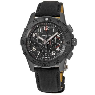 Breitling Avenger B01 Chronograph 44 Night Mission Chronograph Black Dial Leather Strap Mens Watch SB0147101B1X1