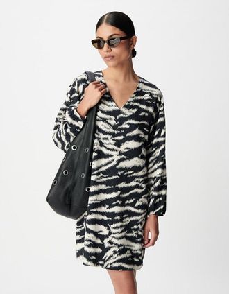Ikks Jurk met V-hals en lange mouwen met zebraprint