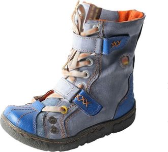 Generic QXDZSW Double-Strape Washed Leather Womens Boot with Faux Fur Lining Blue