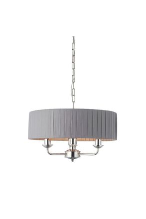 Netlighting Highclere Single Shade Pendant Light Bright Nickel Plate Charcoal Fabric in Grey