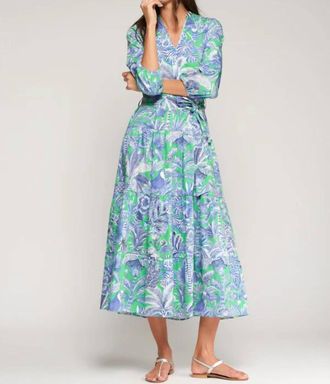 Vilagallo Tropical Print Dress In Green And Blue