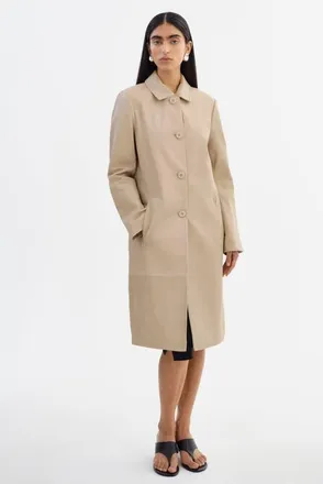 LaMarque BELEN | Longline Leather Coat in Stone at Nordstrom, Size X-Small