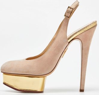 Charlotte Olympia Beige Suede Dolly Slingback Pumps