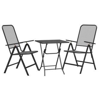 vidaXL Set De Comedor De Jard&iacute;n 3 Pzas Malla Metal Expandido Antracita Vidaxl