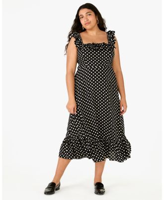 Kate Spade New York Womens Dot Dot Dot Ruffle Midi Dress - Black Cotton - Size X-Small