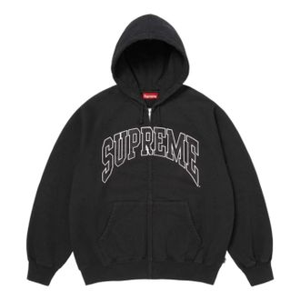 SUPREME SS26 Cracked Raglan Zip Up Hooded Sweatshirt Black SUP-SS26-192-BLK