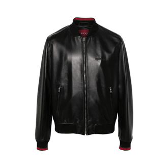 Gucci Geborduurde Zwarte Bomberjack - Heren - Leren en Su&egrave;de Jassen - Zwart - XL - Wol - Jassen