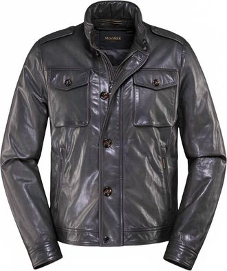 Moorer Mens Leather Jacket In Nero