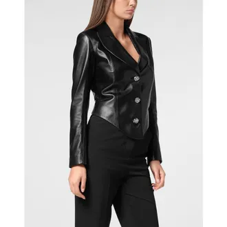Philipp Plein Vintage Leather Blazer Ls Flame Women in Black at Nordstrom, Size X-Small