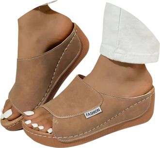 Generic Comfortable Wedge Sandals for Women 2026 Summer Breathable Dressy Platform Slip On Walking Solid Color Sandals with Arch Support Open Toe Wide Casual 