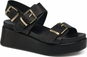 J/Slides Womens Brooke Leather Platform Sandals In Black Patent