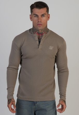Siksilk Camiseta Henley Beige para Hombres T-Shirt XXL