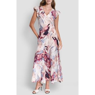 DKNY Puff Sleeve Satin Maxi Dress in Urban Sandstorm at Nordstrom, Size X-Small