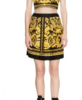 Versace Barocco Pleated Skirt In Black & Gold