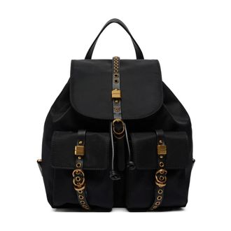 Pinko Pinko - Studded Flap Backpack - Dames - Tassen - Zwart - Maat: ONE Size Nylon