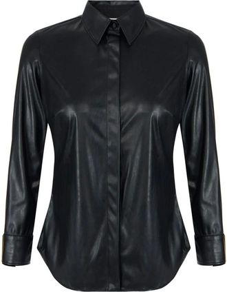 Elisabetta Franchi Overhemden, Dames, Zwart, L, Leer, Shirt met logo-embleem van imitatieleer