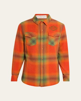 God's True Cashmere x Harley-Davidson Mens Plaid Cashmere Button-Down Shirt