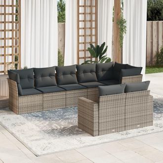 vidaXL Set De Sof&aacute;s De Jard&iacute;n 8 Pzas Y Cojines Rat&aacute;n Sint&eacute;tico Gris Vidaxl