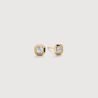Monica Vinader Gold Asscher Diamond Stud Earrings Lab Grown Diamond