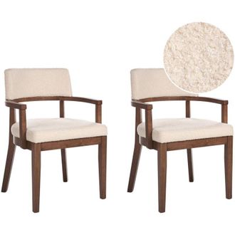 Beliani Set di 2 sedie da pranzo in stile tradizionale Seduta imbottita Boucle Legno scuro e beige Dalbo
