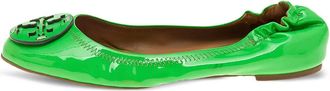 Tory Burch pre-owned Minnie patent-finish logo ballet flats - women - Patent Leather/Leather/Rubber - 37 - Green