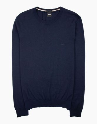 HUGO BOSS Mens Hugo Boss Botto-l Embroidered Logo With Responsible Wool Swe Dark Navy 404 - Size: 44