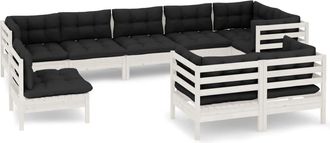 vidaXL Muebles De Jard&iacute;n 9 Pzas Y Cojines Blanco Madera Maciza De Pino Vidaxl