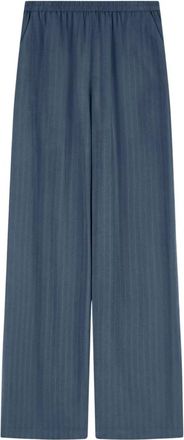 Emporio Armani Nauwsluitende- gestreepte broek van vloeiende stof - Dames - Wijde Broeken - Blauw - L - Satijn - Broeken