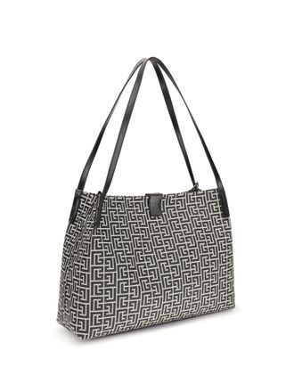 Balmain Womens Tote Bag Ivory-Black Cotton Shoulder Ivory/black