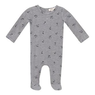 Fragile Stretch Jersey Cherry Print Rib Romper in Grey Mix at Nordstrom, Size 3M