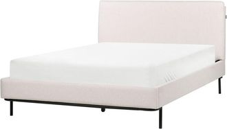 Beliani Modern Fabric Upholstered with Headboard EU Double Size Bed Frame 4ft6 Light Beige Slatted Corio