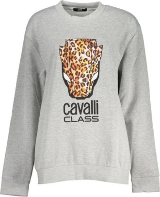 Cavalli Grijs Fleece Sweatshirt met Ronde Hals - Dames - Sweatshirts - Grijs - M - Katoen - Hoodies & sweatvesten