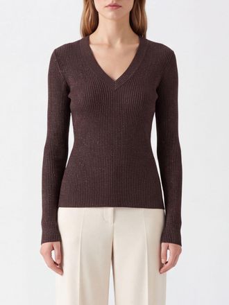 Liu Jo Slim Fit Ribbed V-Neck Jumper with Laminated Yarn