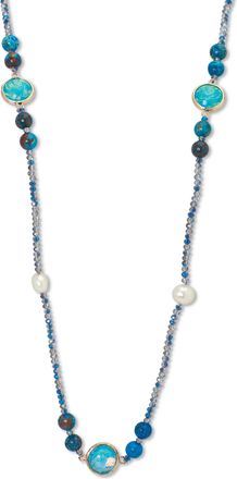 Palm Beach Jewelry Simulated Blue Opal and Genuine Jasper Goldtone Beaded Necklace 38-inch