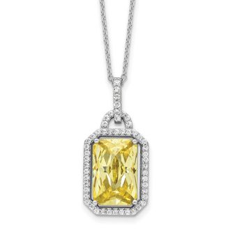 Diamond2Deal Sterling Silver Fancy Yellow Checkerboard-cut and White Cubic Zirconia Necklace 18
