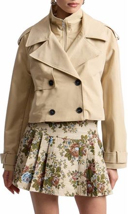 Avec Les Filles Cropped High Neck Jacket in Khaki at Nordstrom, Size X-Large
