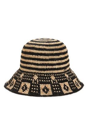 Brixton Redding Packable Straw Bucket Hat in Black/Natural at Nordstrom, Size X-Small