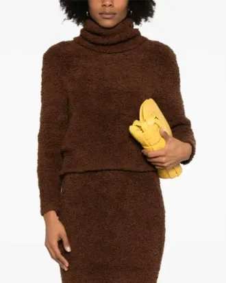 Self Portrait Fluffy Knit Jumper Sweater In Brown