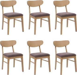 Hhg Juego De 6 Sillas De Comedor Hhg-698, Silla De Cocina Silla, Tela/textil Madera Maciza, Estructura Color Claro, Topo