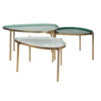 Miliboo Tavolini Impilabili Acciaio Dorato Laccati Verdi (set Di 3) Zuria