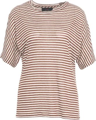 Peuterey Gestreept T-shirt Bruin Ss 25 - Dames - T-shirts - Veelkleurig - L - Linnen - Tops