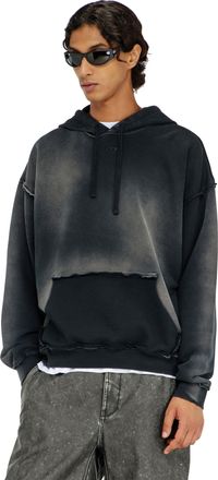 Diesel Faded cotton hoodie with frayed details - Sweaters - Man - Black