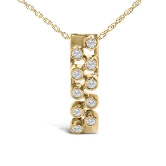 House of Brilliance 14K Yellow Gold Bezel Set 1/7 Cttw Diamond Vertical Bar Pendant Necklace