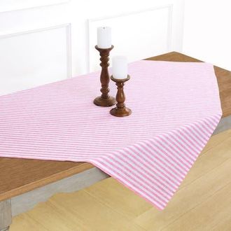 Solino Home Linen Table Throw 52 x 52 Inch for Dining Table, Holiday and Everyday Table Decor - Amalfi Stripe in Pink And White at Nordstrom, Size