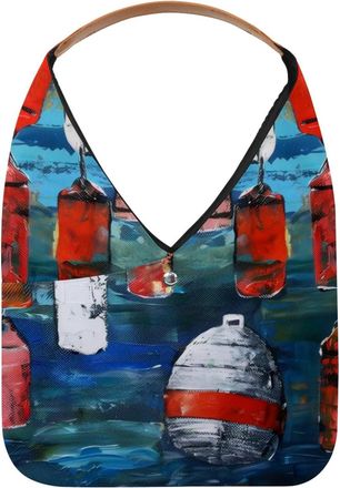 Generic Color Buoy Painting Nautical Reusable Lightweight Grocery Bags - Foldable Into Compact Pouch, Washable & Sturdy, Multipurpose for Shopping and Travel