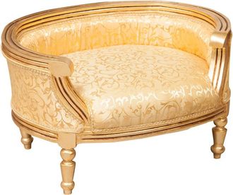 Biscottini International Biscottini - Louis xiv French style solid beech wood made pouf with backrest gold